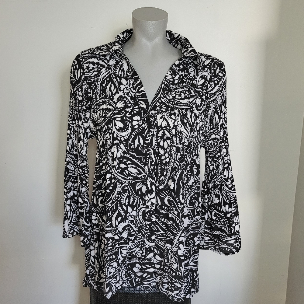 Sunny Leigh Black and White Paisley Blouse